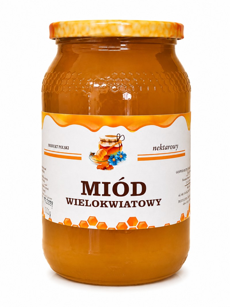 Słoik miodu wielokwiatowego ciemnego z gospodarstwa Dariusza Pawluka